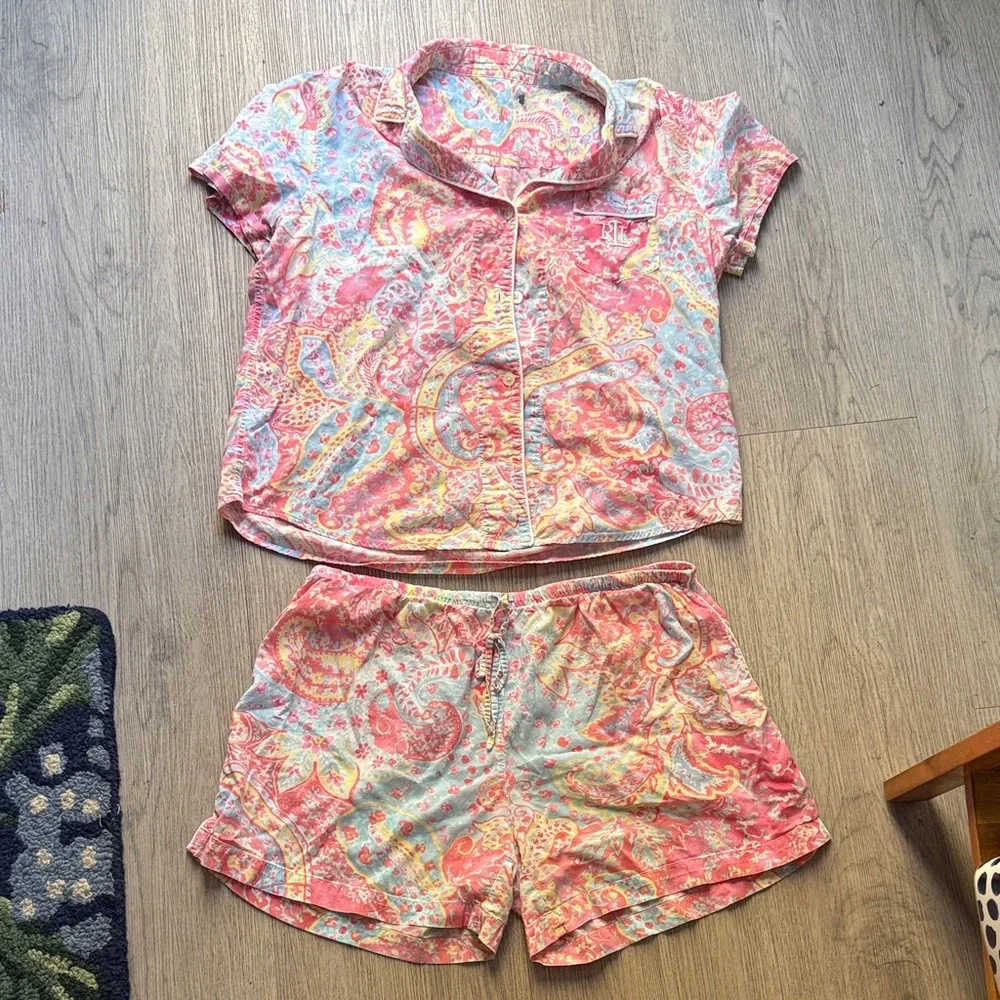 Ralph Lauren Pink and Blue Paisley Pajama Set
